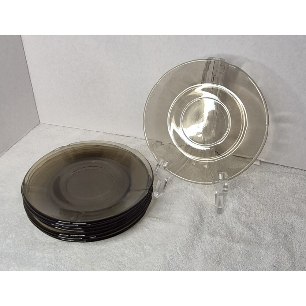 Mid 20th Century Smokey Brown Translucent Glass Side Plates - Set of 8